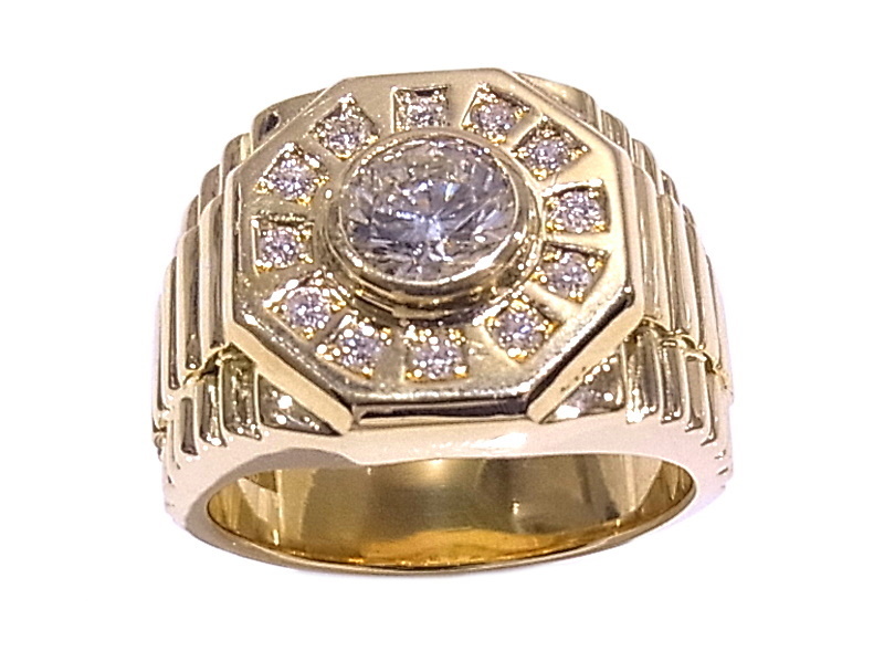 K18 YG yellow gold ring signet No-brand ring diamond total 1.03ct [ used ][ degree A][ beautiful goods ]