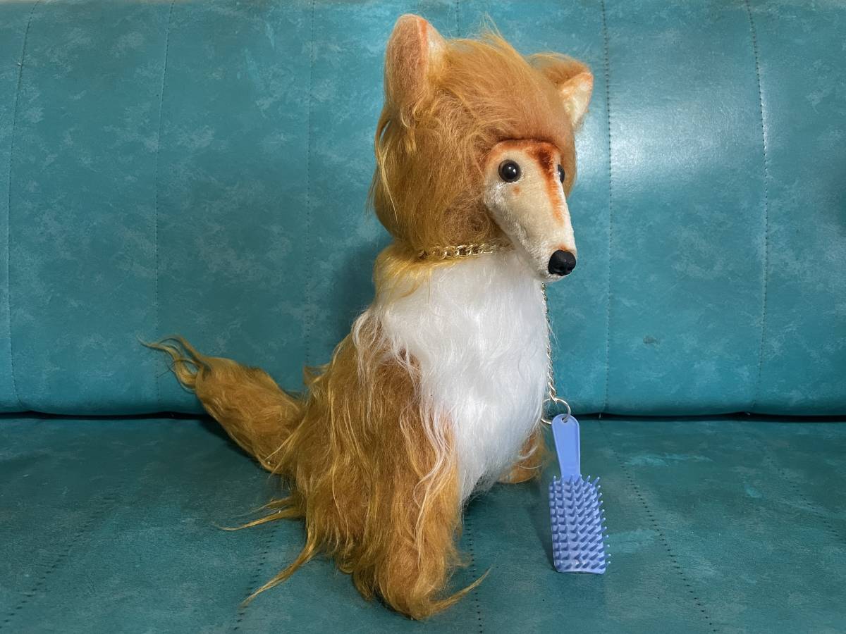  unused goods that time thing Showa Retro Elite hobby. . collie soft toy brush attaching length approximately 30cm. repairs one Chan dog dog ..DOG Vintage 
