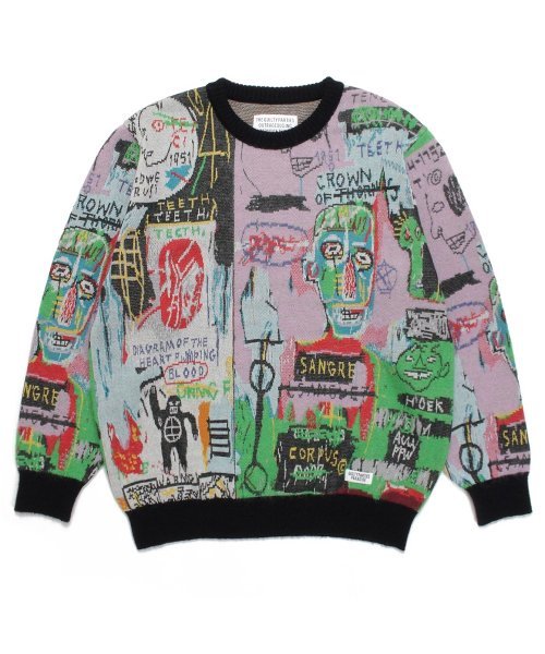 WACKOMARIA JEAN MICHEL BASQUIAT / CREW NECK SWEATER ワコマリア ニット カーディガン　モヘア シャツ バスキア　knit　ジャケット M_画像1