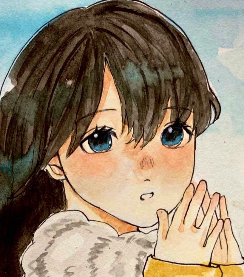 ヤフオク! 手描きイラスト オリジナル 水彩画 冬の待ち合わせ 創作 ... アナログイラスト「待ち合わせ」