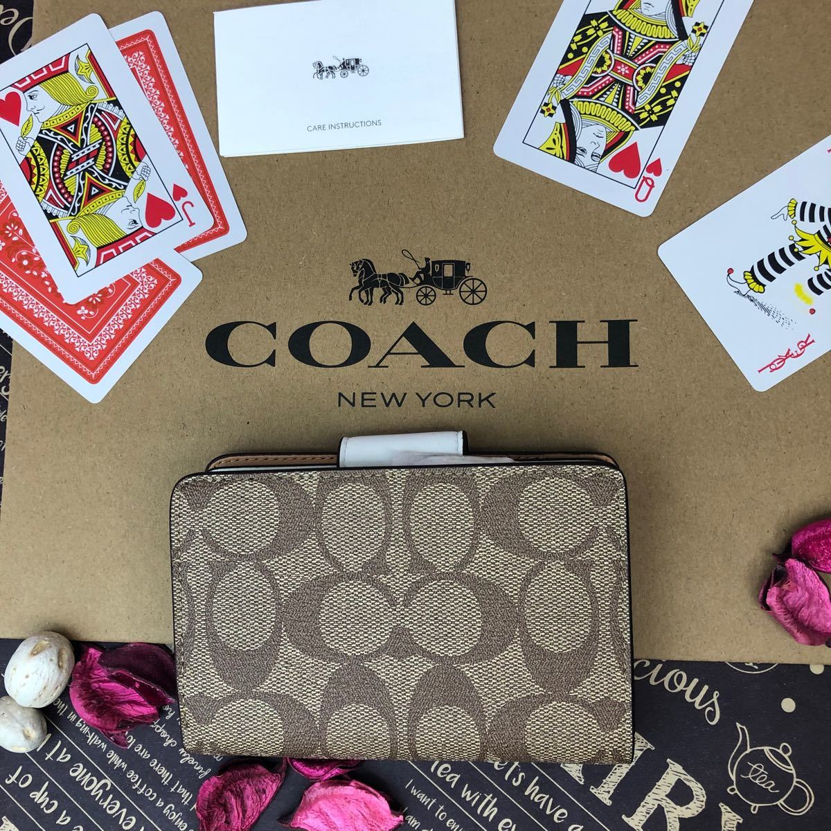 COACH コーチ ブラウン ホワイト ロゴベルト 二つ折り財布