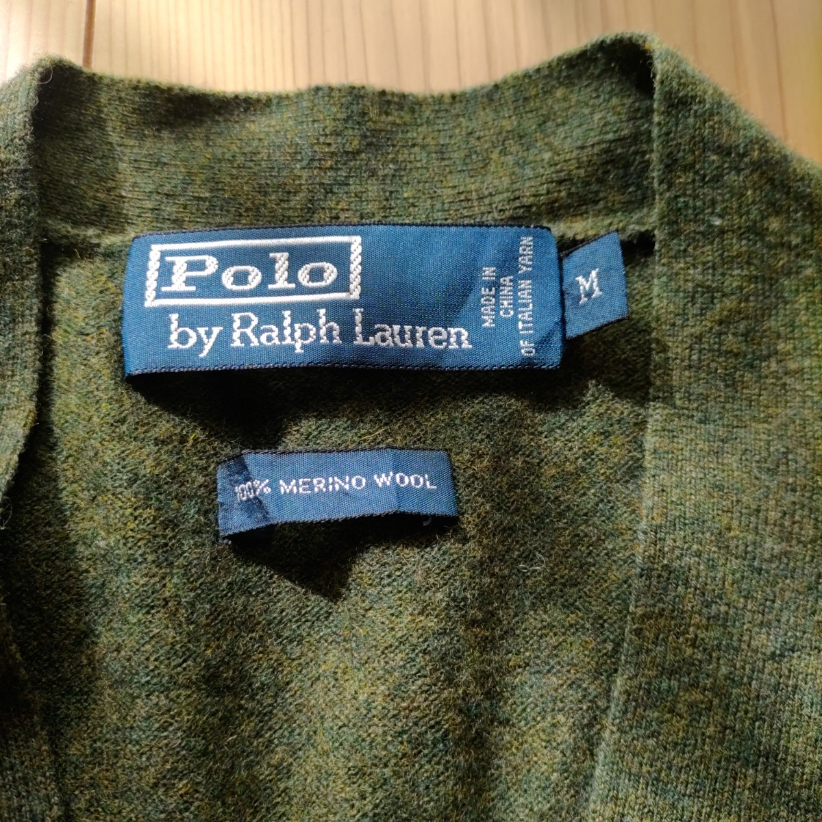 美品■Ｐｏｌｏ by Ralph Lauren■カーディガン グリーン メリノウール