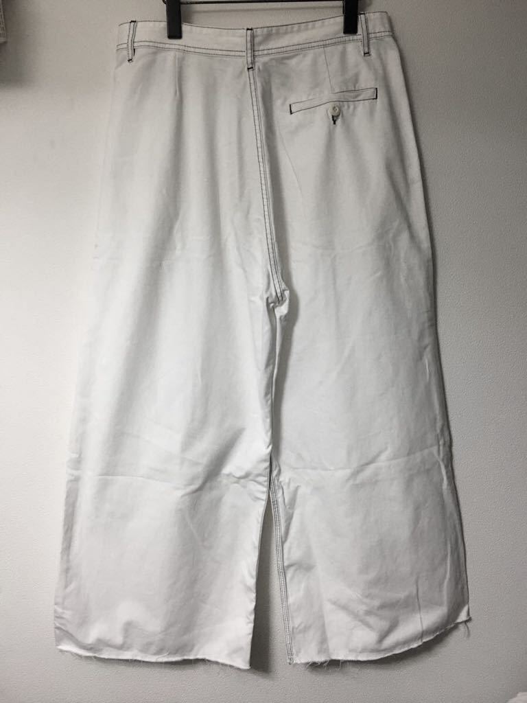 MM6 Martin Maigiela 18SS Wide-leg Cotton Pants イタリア製 ホワイト コットンパンツ ワイドストレート 黒ステッチ メタルホック デニム_画像4