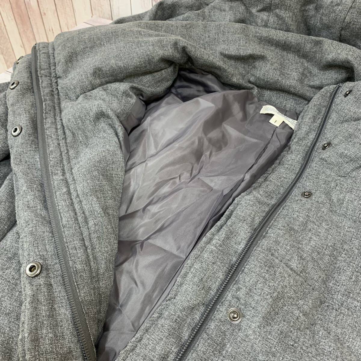 NARACAMICIE ナラカミーチェ 美シルエット ファイバー ダウンコート 1 中綿 30-92-26-701 フード ロングジャケット グレー レディース BB19_画像7