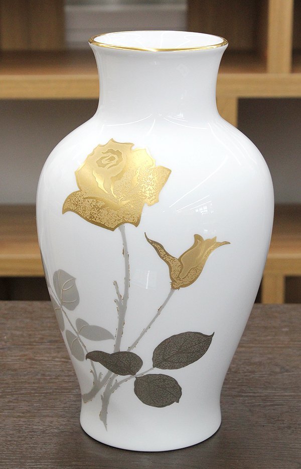 1421 大倉陶園 ブルーローズ 花瓶 フラワーベース-