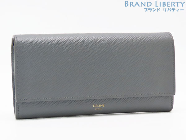 美品 セリーヌ ラージ フラップウォレット 二つ折り長財布 グレー グレ