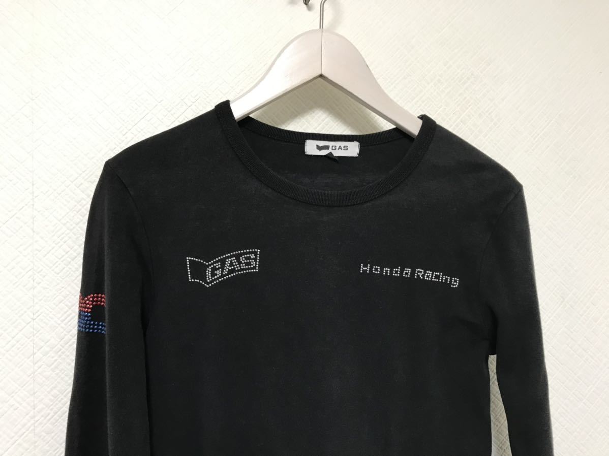 本物ガスGASコットンロゴストーン長袖TシャツロンTメンズアメカジサーフビジネスM黒ブラックバイカー