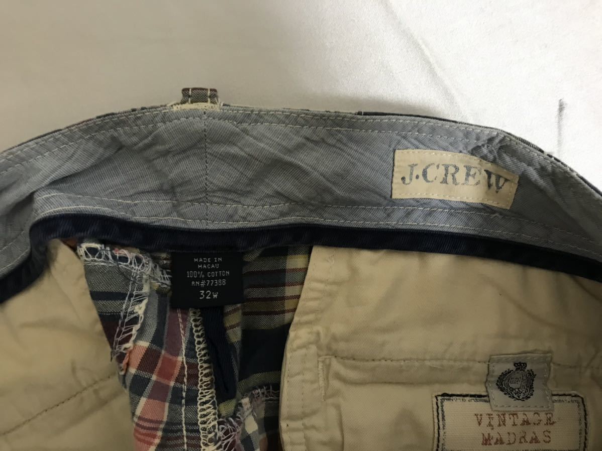 本物ジェイクルーJCREWコットンパッチワークチェック柄ハーフショートワークパンツビジネスアメカジメンズミリタリL紫パープル32マカオ製