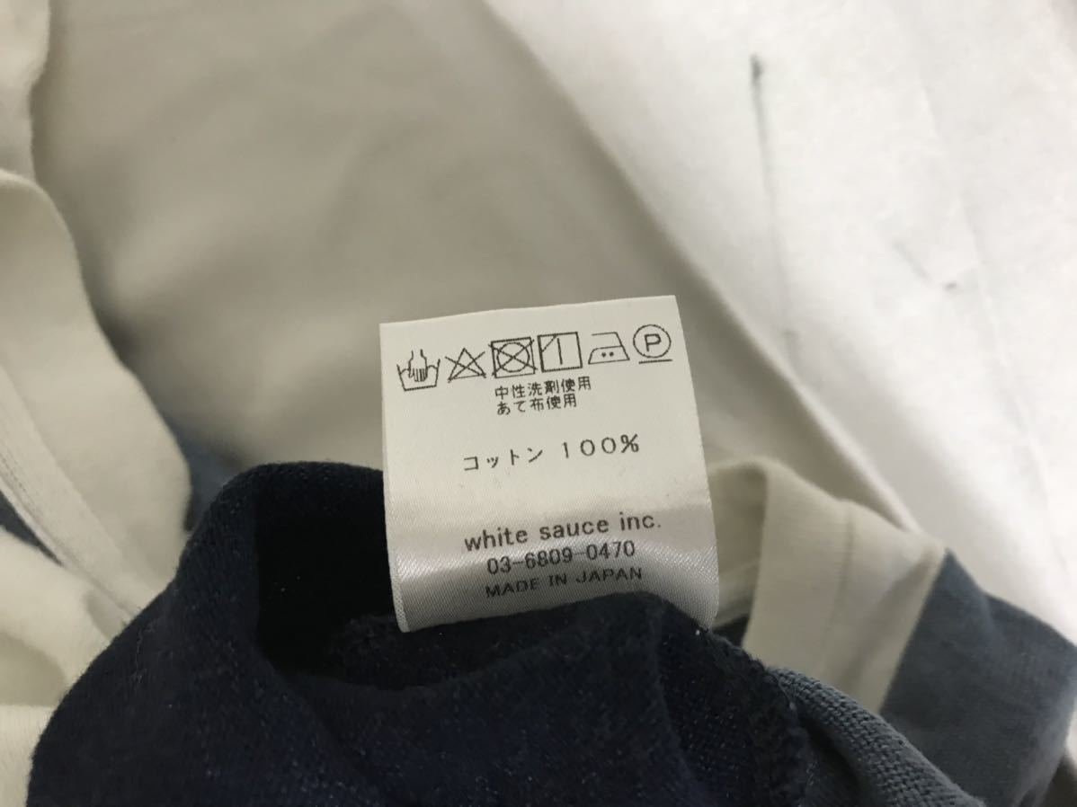 本物エトセンスETHOSENSコットン切り替え半袖Tシャツメンズアメカジサーフビジネススーツ1S白ホワイト青ブルー日本製_画像5
