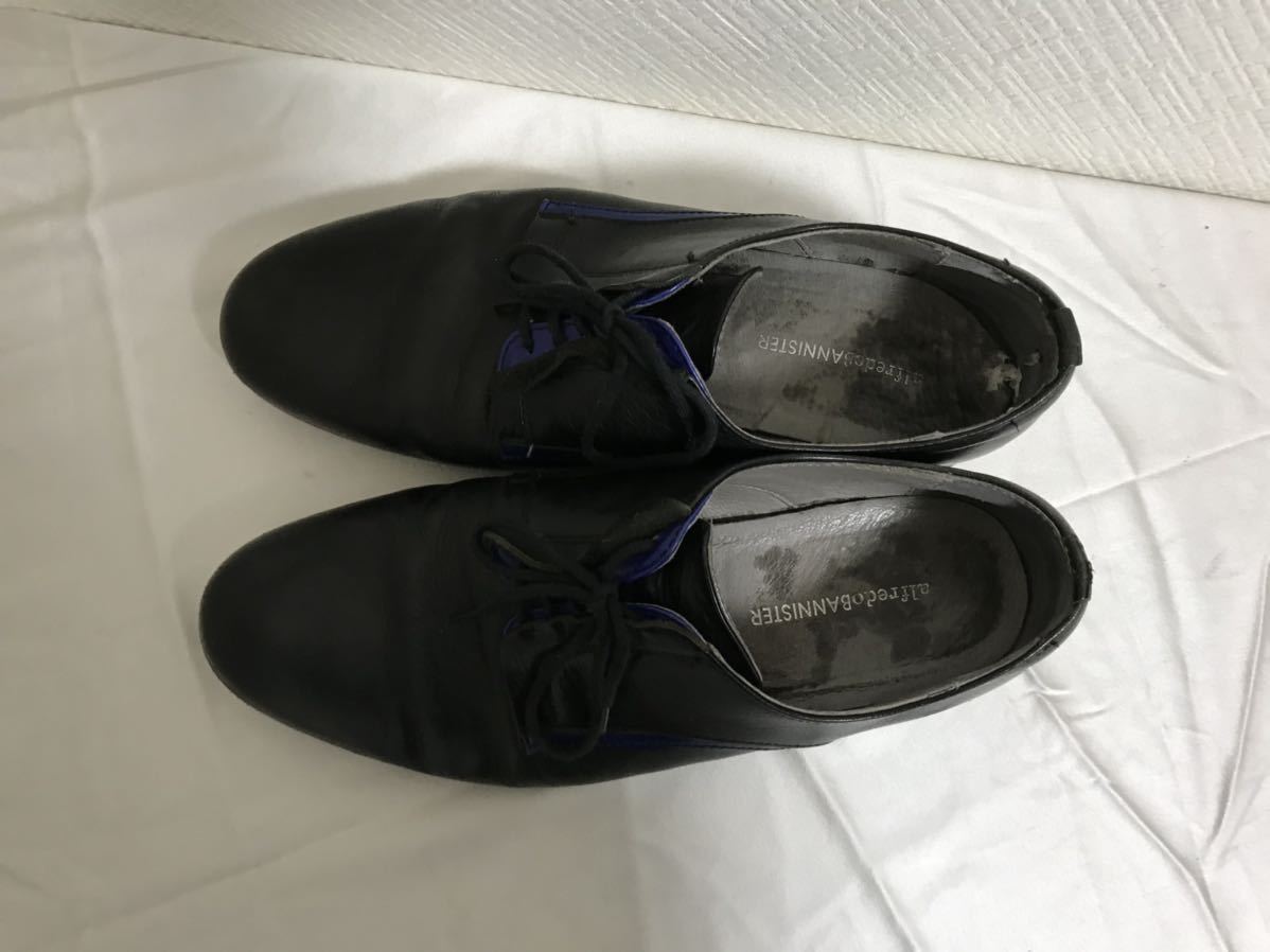 本物アルフレッドバニスターalfredoBANNISTER本革レザープレーントゥビジネス靴スーツ24.5cmメンズ39黒ブラック