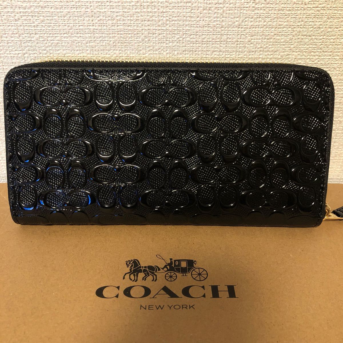 新品未使用】COACH ラウンドファスナー シグネチャー ブラック