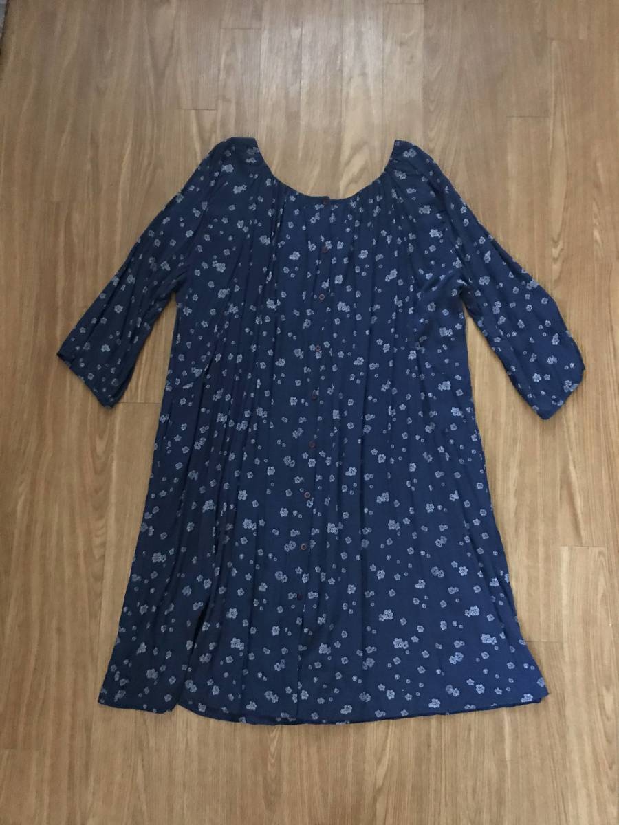 AS KNOW AS de base As Know As du base tunic One-piece lady's 7 minute sleeve navy blue blue floral print lovely largish 