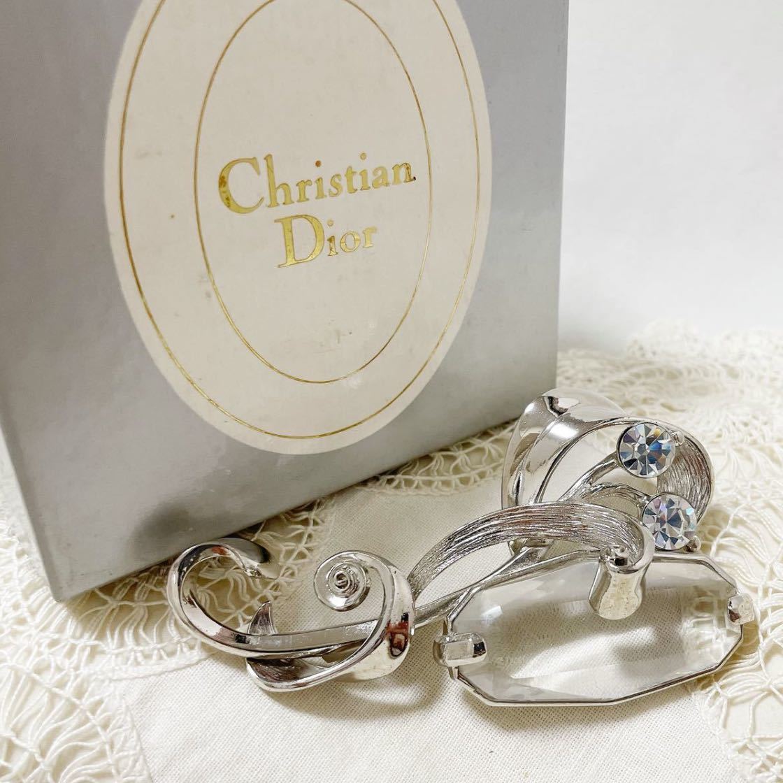  beautiful goods * Vintage [Dior] large grain clear glass. brooch * Dior * box attaching * inspection Chanel 