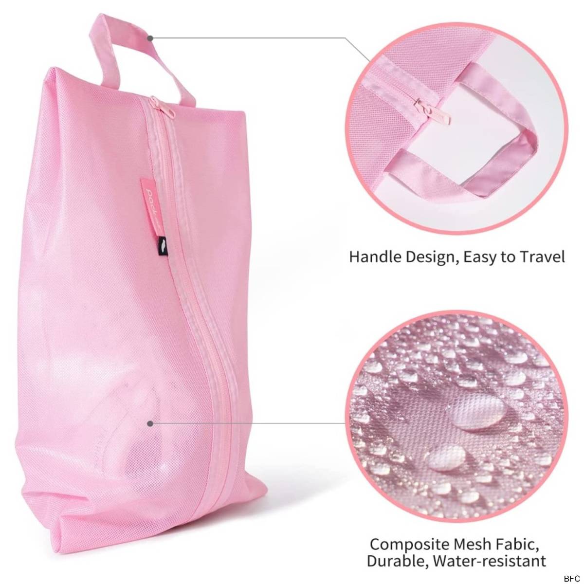 ゴルフ シューズケース バック ピンク 半透明 ポリエステル メッシュ素材 軽量 防水 シューズ袋 収納バッグ 送料無料_画像1