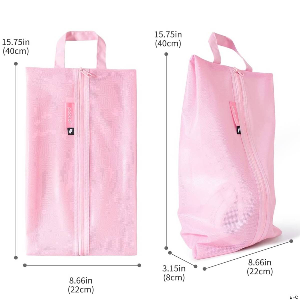 ゴルフ シューズケース バック ピンク 半透明 ポリエステル メッシュ素材 軽量 防水 シューズ袋 収納バッグ 送料無料_画像3