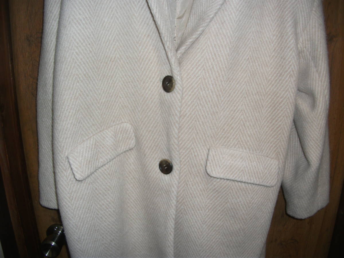  new goods unused lady's herringbone Chesterfield coat eggshell white size :L outlet 