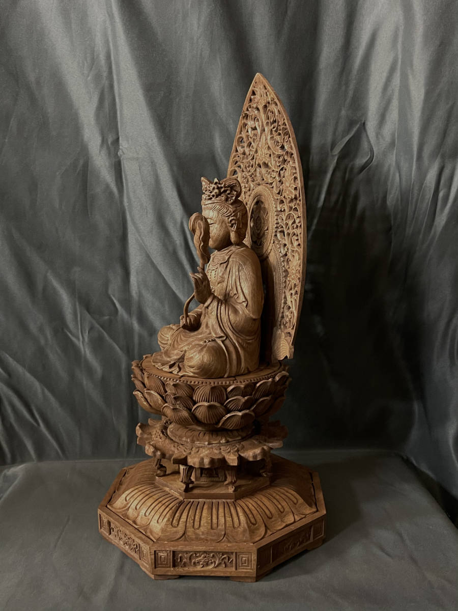 高40cm 仏教工芸品 総楠製 井波彫刻 極上彫 木彫仏像 勢至観音菩薩座像