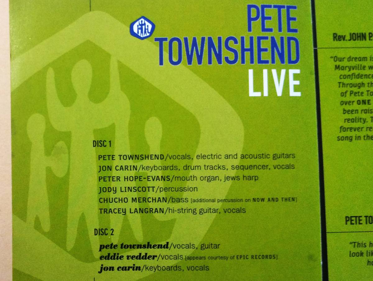 ♪即決/２枚組/ PETE TOWNSHEND(ピート・タウンゼント)Live: a Benefit for Maryville/輸入版の画像3