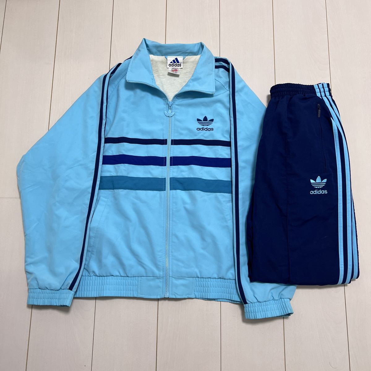 国内正規品】 90s 水色×紺 S 上下セット トラックジャケット adidas