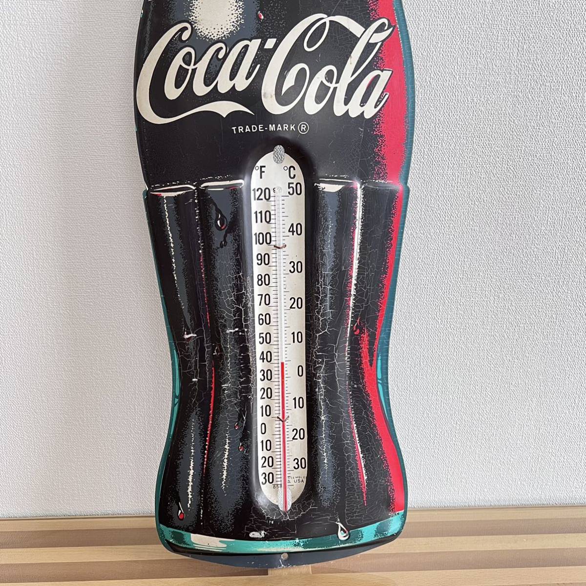 ヴィンテージ コカ コーラ Coca-Cola 温度計付き 瓶モチーフ看板 USA製 