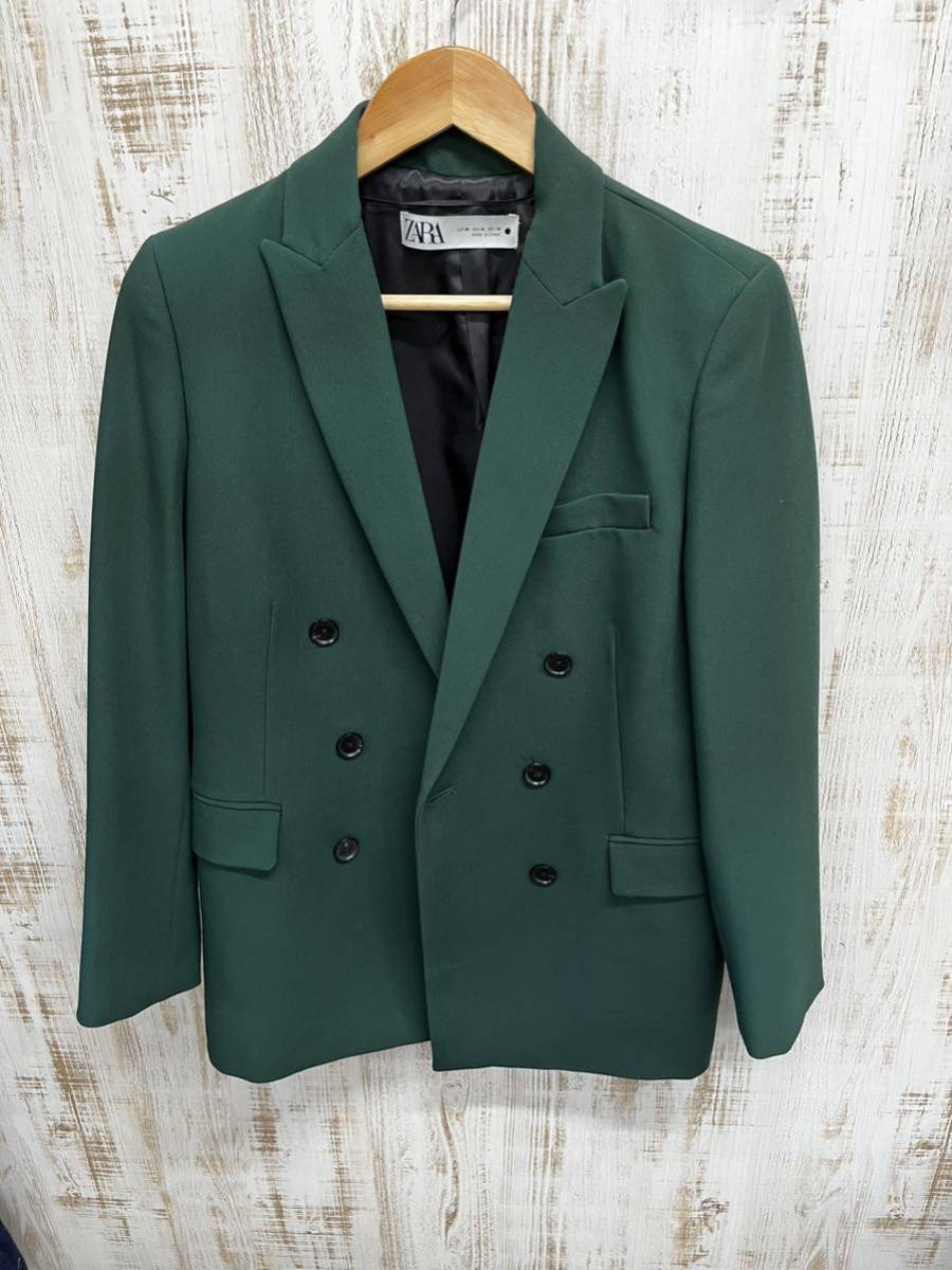 ZARA ザラ メンズ セットアップ ジャケット パンツ スーツ グリーン 緑　テーラードジャケット