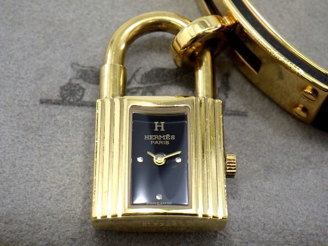 正式的 r2I042R281 HERMES 箱 レディース腕時計 黒文字盤×ゴールド