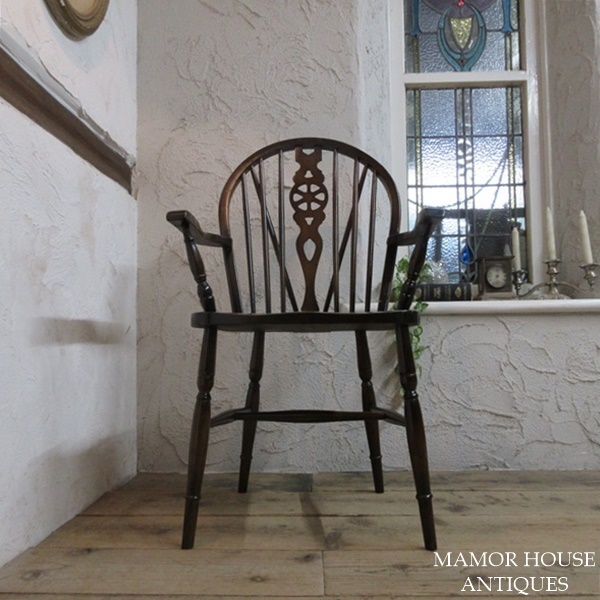 イギリス アンティーク 家具 アームチェア キッチンチェア ホイールバック 椅子 イス 店舗什器 木製 英国 KITCHENCHAIR 4889d_画像2