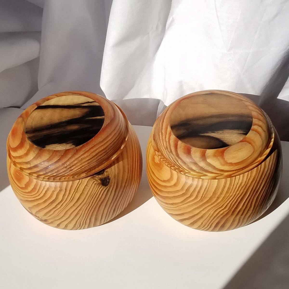 碁笥 肥松(コエマツ) 幅14.8cm 碁石入れ フタに黒柿 新創作 手作り