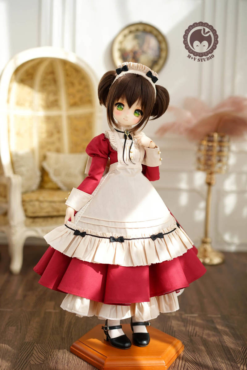 ヤフオク Mdd S胸 可愛いリボンメイド服5点セット レッド ヤフオク Mdd S胸 可愛いリボンメイド服5点セット レッド