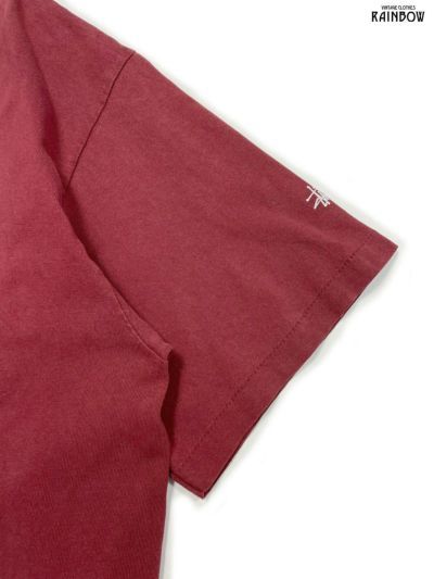 古着 90's STUSSY ステューシー アメリカ製 プリントデザイン コットン100％ 半袖 Ｔシャツ 赤 ボルドー (ttu_画像3