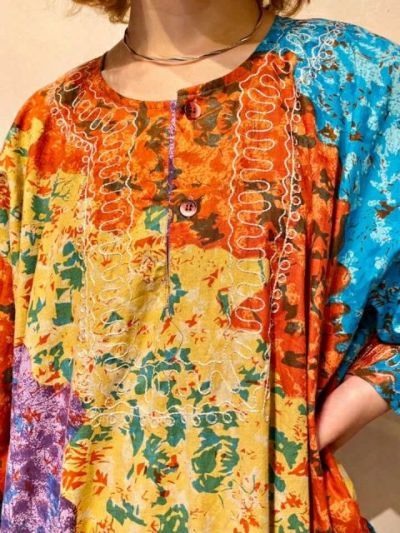 mulch color India cotton caftan shirt〈sd220524〉_画像3