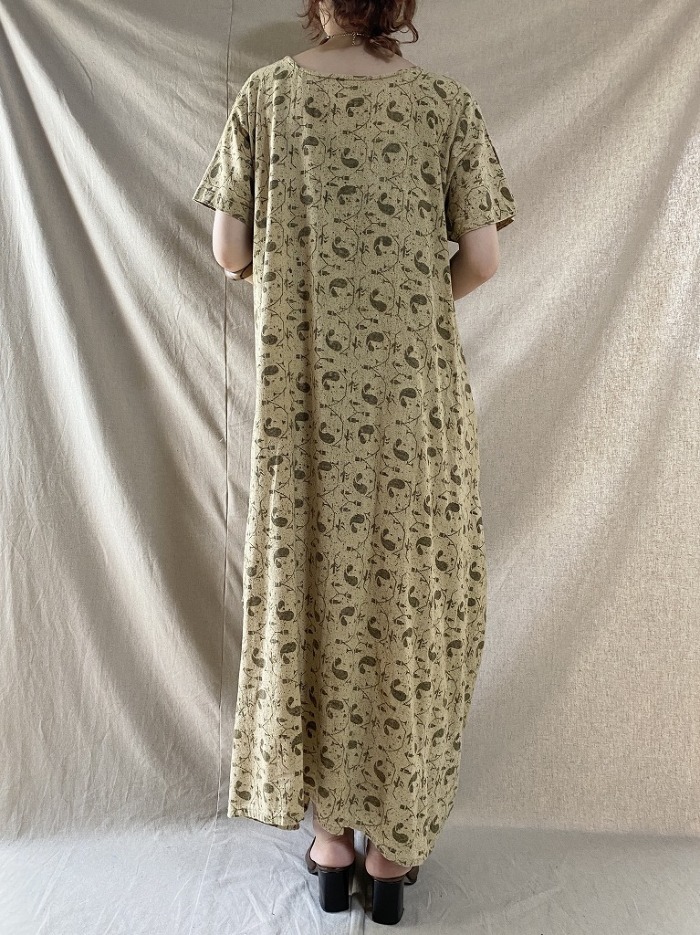 beige patternd half sleeve dress〈rd210810〉_画像5