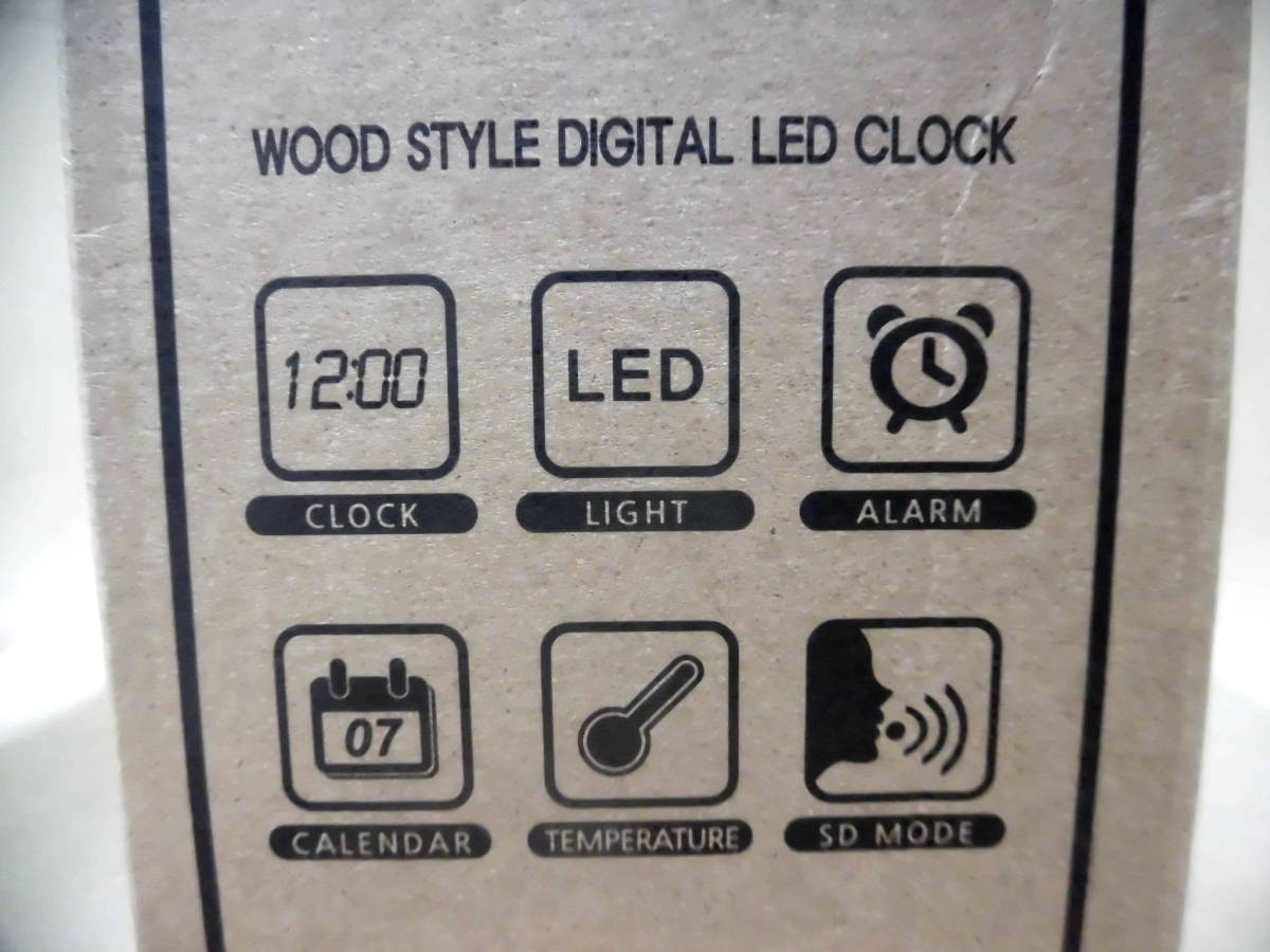 2-1 б/у перевод иметь дерево стиль цифровой LED часы bamboo бежевый примерно 220×100mm×70mm часы сигнализация календарь датчик температуры настольные часы 