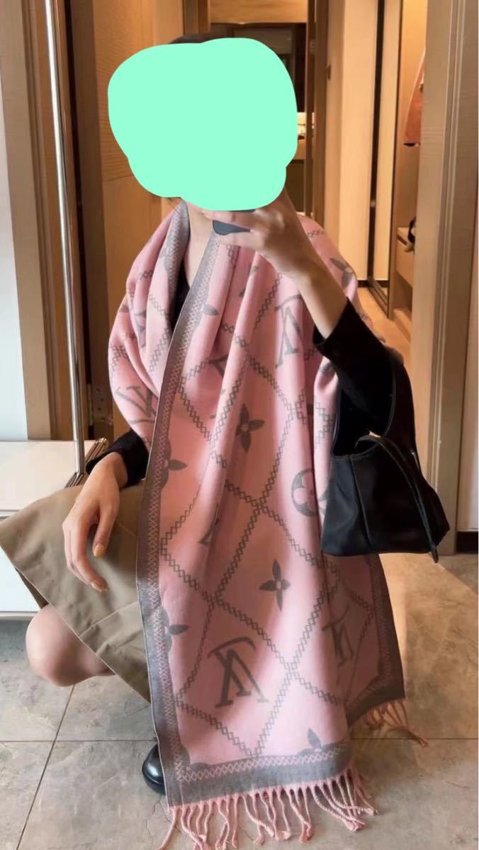 正規取扱店】 美品 LOUISVUITTON グレー ピンク 大判 ストール