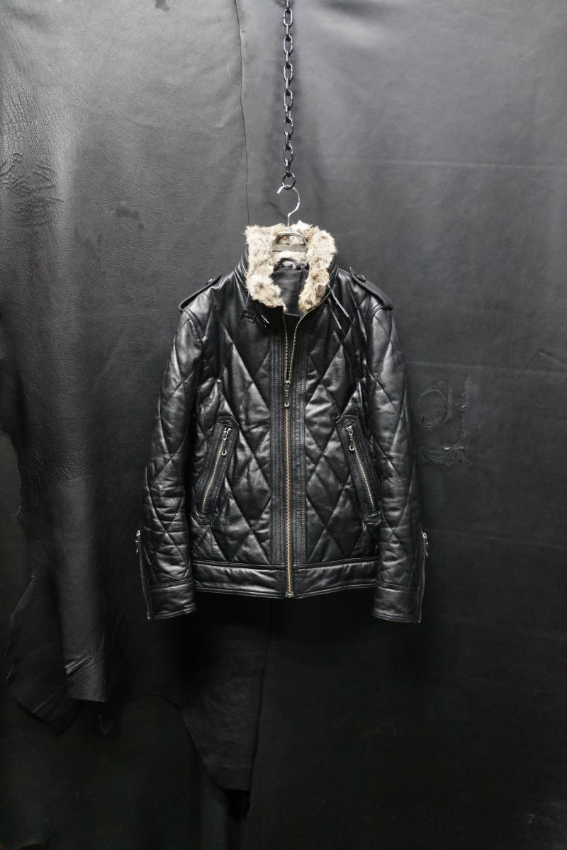ダイヤキルティングシープスキンレザージャケット-