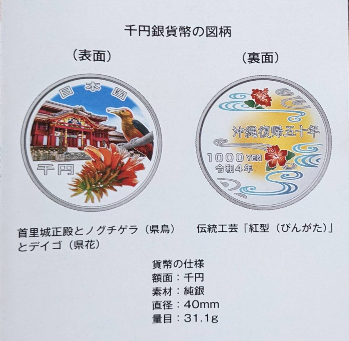 沖縄復帰５０周年 記念 千円銀貨幣(記念硬貨)｜売買されたオークション 