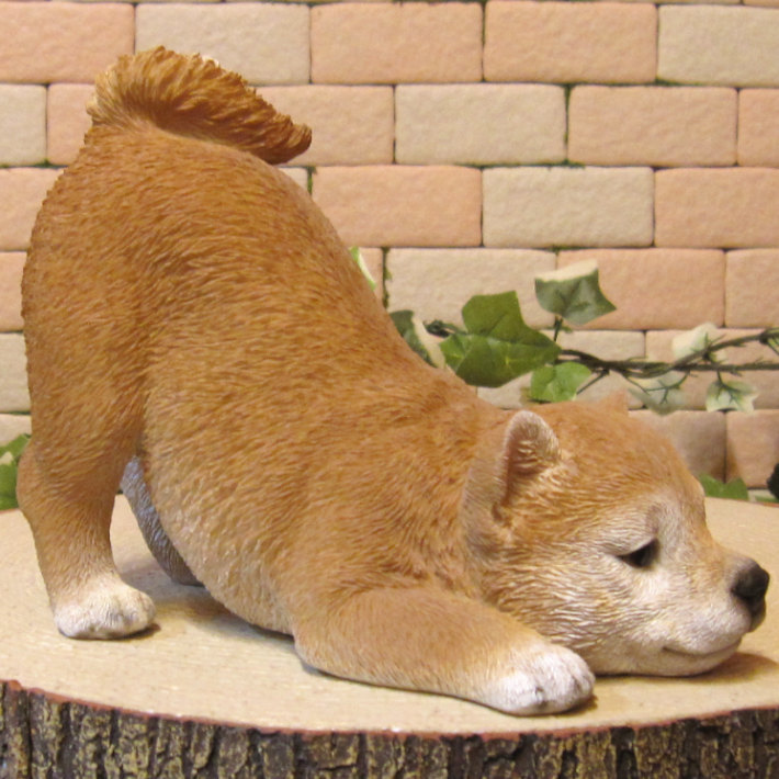 リアルな犬の置物 のびのび 柴犬 タイプＢ 子いぬ ドッグオブジェ イヌオーナメント ガーデニング ベランダアート 庭 装飾の画像1