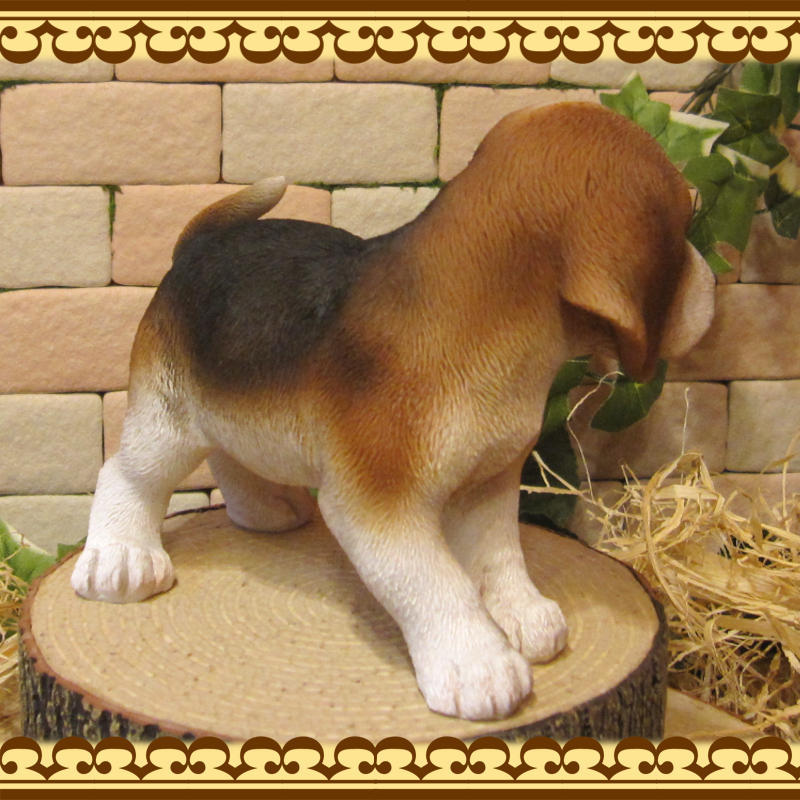 犬 置物 ビーグル スタンド スモール リアルな子いぬ ドッグオブジェ イヌのフィギュア ガーデニング インテリア 玄関先 陶器の画像6