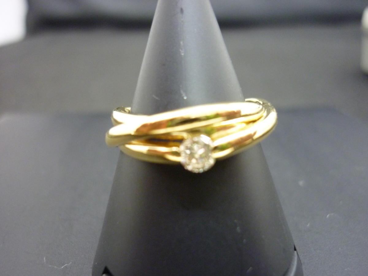 リング】 K18 18金 イエローゴールド 天然ダイヤモンド0.15ct 約11号