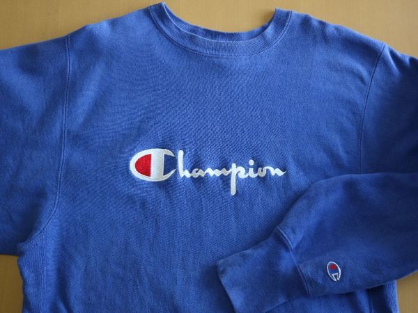 90s USA製 チャンピオン Champion リバースウィーブ ビンテージ スウェット トレーナー スクリプト 刺繍 ビッグロゴ US- XL サイズ 青 //_画像1