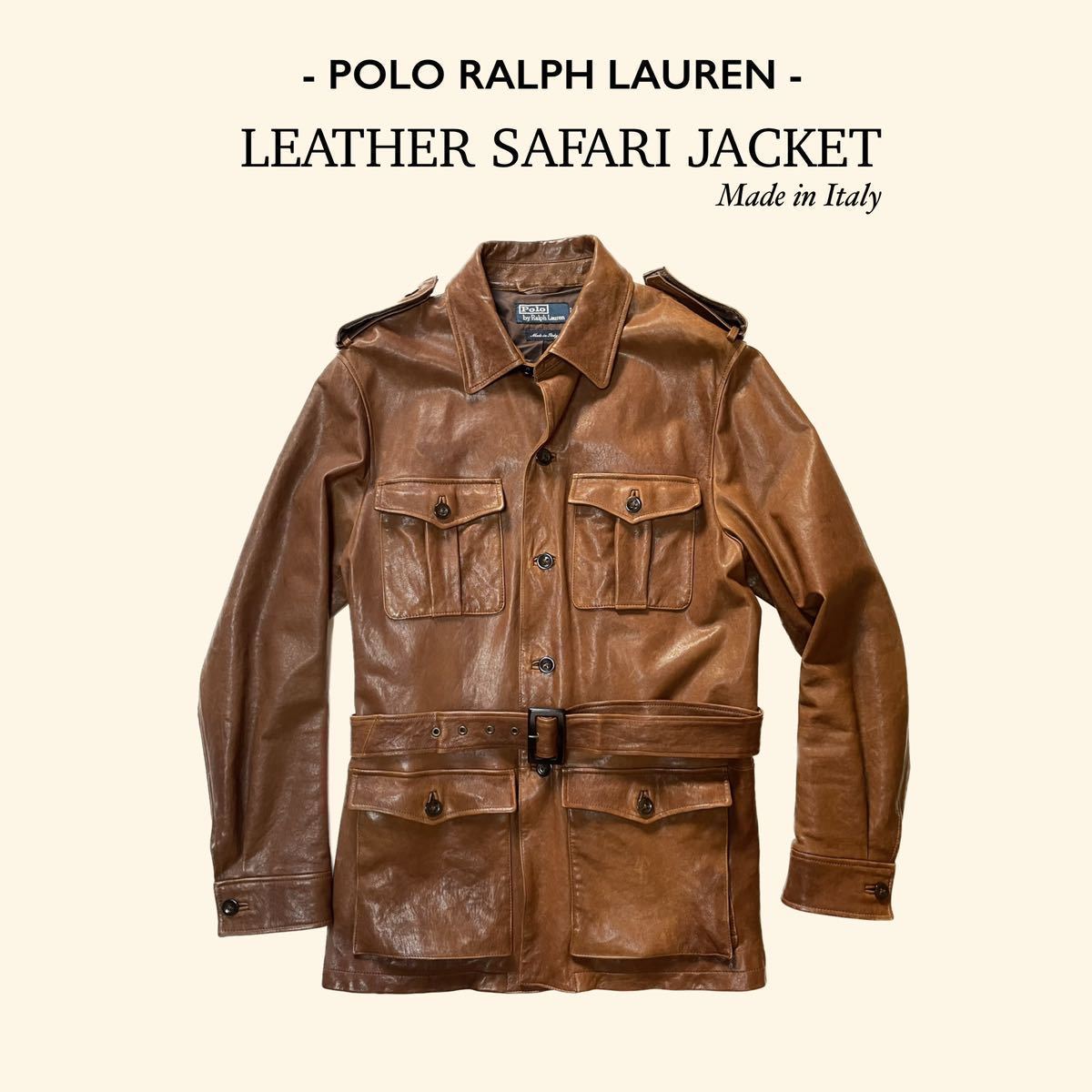 【Italy製】Ralph Lauren “Leather Safari Jacket” M L ラム レザー サファリ ジャケット コート ベルト ミリタリー イタリア RRL_画像1