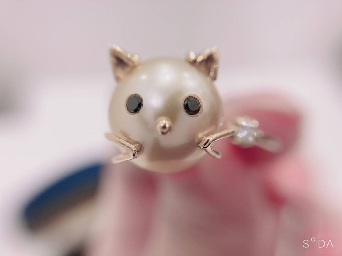 *[ beautiful goods ]VERITEbeliteK18 south . pearl diamond cat ring 