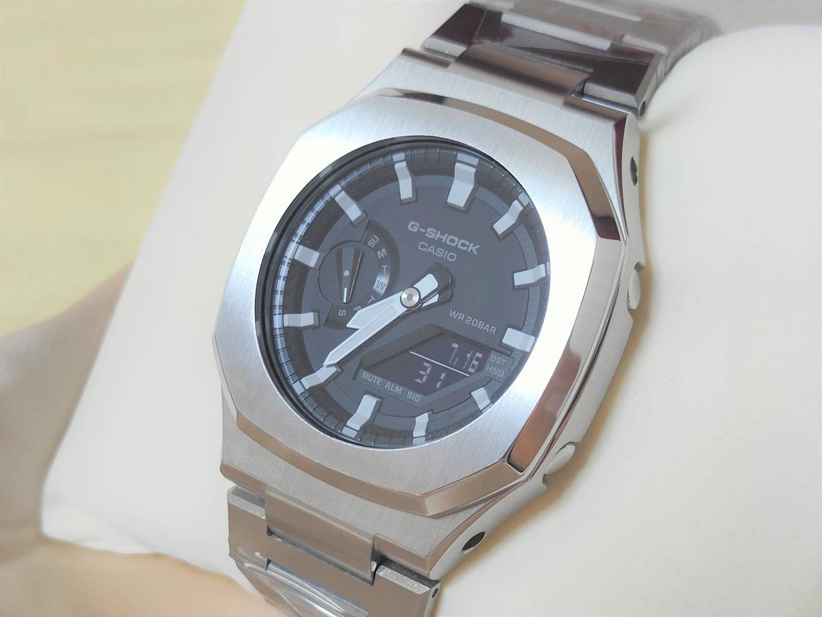 美しい 銀 GA2100 第6世代 ノーチラス MOD メタル カスタム ケース