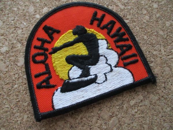 80s ハワイ AROHA HAWAIIビンテージ刺繍ワッペン/VintageサーフィンSURFパッチpatchesリゾートお土産アロハ旅行アメリカUSAサーファーA D2_画像2