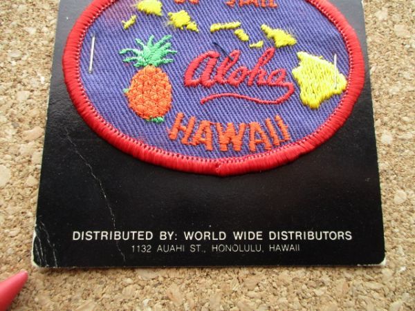80s ハワイ HAWAII ALOHA 50TH STATEビンテージ刺繍ワッペン/アロハVintageサーフィンSURFパッチpatchesパイナップルSURFサーフUSA D2_画像2