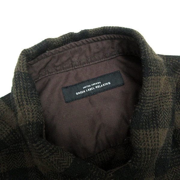 z■ユナイテッドアローズ/GREEN LABEL RELAXING チェック柄 長袖ウールシャツ 胸ポケット付き【L】茶/MENS/45【中古】_画像2