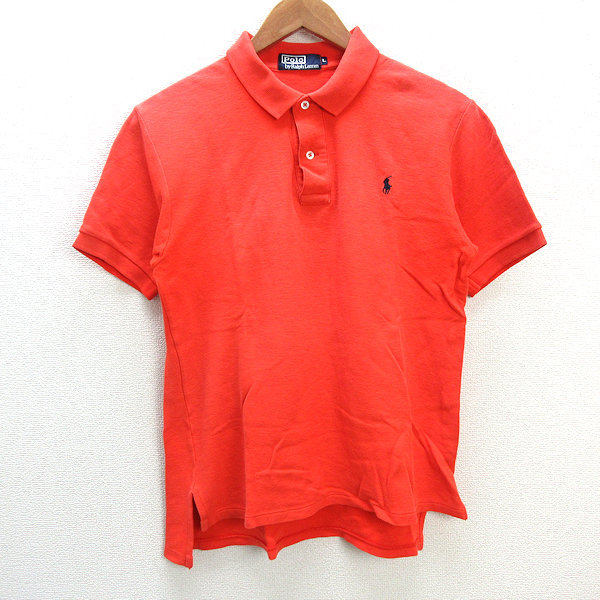 y■ラルフローレン/POLO Ralph Lauren鹿の子 半袖ポロシャツ■橙色【メンズL】MENS/レトロ/113【中古】_画像1