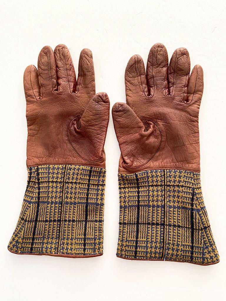 Vivienne Westwood 手袋 グローブ ブラウン レザー ニット チェック柄 ヴィヴィアンウエストウッド