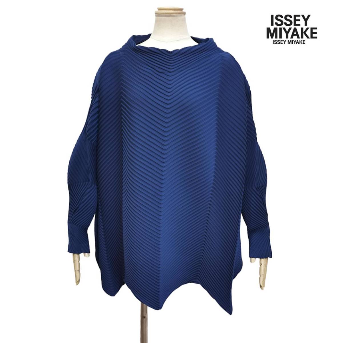 ☆★極美品 2019AW イッセイミヤケ ISSEY MIYAKE MONTAGE Baked Stretch 変形ルーズトップス Diagonal Pleats 青系ブルー Size 2★☆_画像2