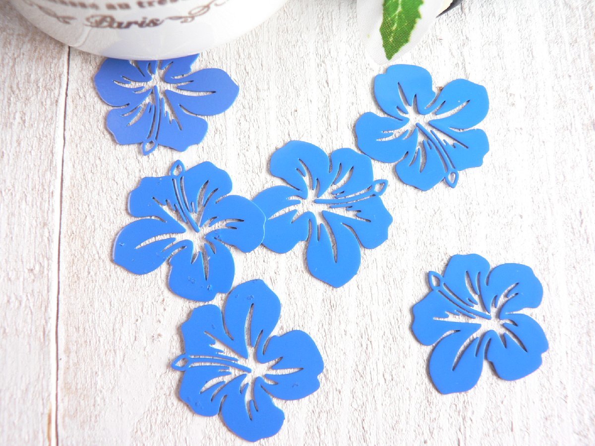  charm hibiscus . flower 6 piece insertion blue handicrafts parts handmade materials #2770